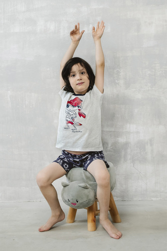 Kastos fiú rövid ujjú pizsama, nadrág Italian Fashion - világos melange