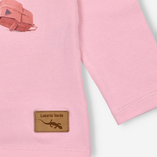 KAR-3011 Lányok hosszú ujjú blúz Lagarto Verde rózsaszín - stílusos, pamut, lengyel gyártmányú