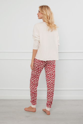 Evora Női pizsama hosszú ujjú, hosszú nadrág olasz divat - ekrü/print