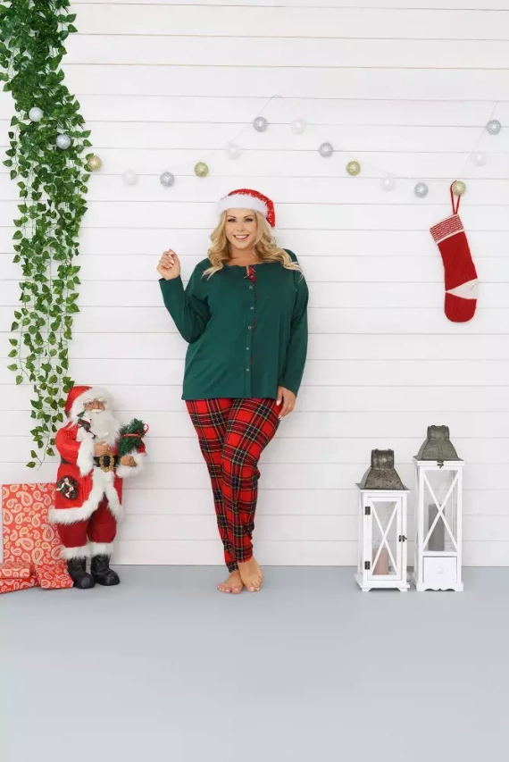 Zorza női pizsama hosszú ujjú, nadrágos olasz divat - piros/print