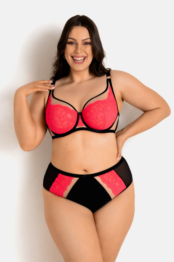 19232 Funny Plunge melltartó Mediolano fekete-fluo - mély dekoltázs, érzéki, elegáns