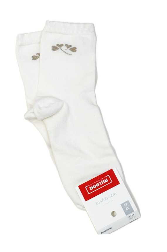 Milena 0200-178 - Női pamut zokni finom mintával és lurex szálakkal | Lengyel gyártmány - ekrü színű