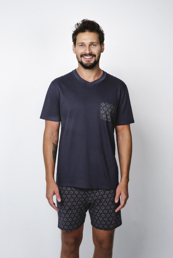 Diaz Férfi rövid ujjú pizsama, rövidnadrág Italian Fashion - tengerészkék/print