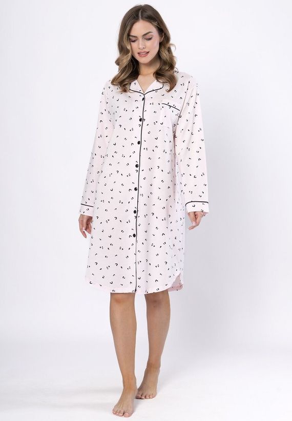 Laveza Angela 1619 hálóing - világos rózsaszín, pamut, hosszú ujjú, gombos záródású, hosszú ujjú