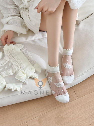 Magnetis CC-251106 női pamut bokazokni – ecru finom mintával