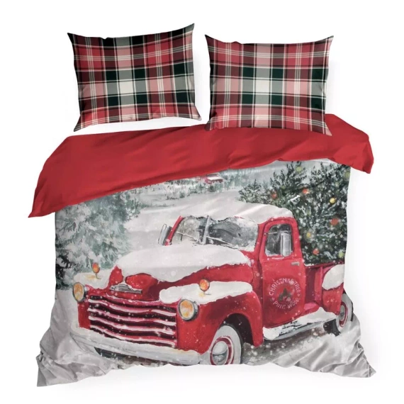 Vinti Eurofirany karácsonyi ágynemű - piros kockás, autó motívummal, 100% pamut