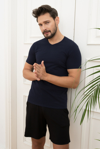 Ikar férfi póló, cowl neck Italian Fashion - tengerészkék