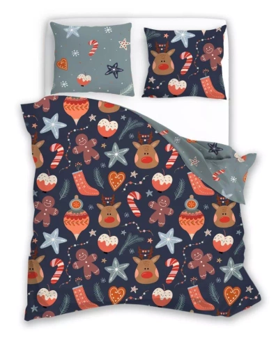 Holly Jolly 007 Faro karácsonyi ágynemű tengerész szürke - szatén mikroszálas, cipzáras szett
