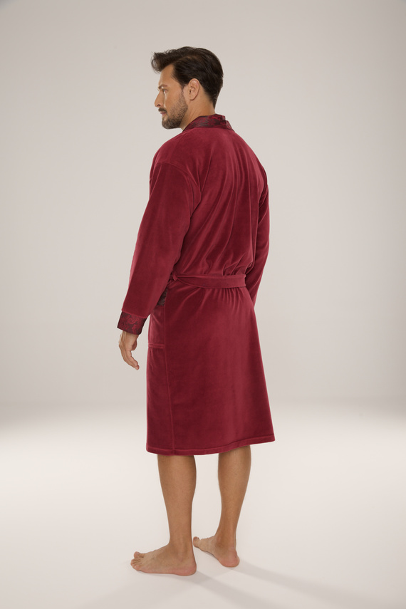 868 Noble férfi velúr fürdőköpeny De Lafense- elegáns, puha, prémium, bordó, bordó színű