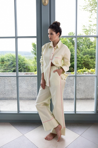 Sensis Raven női pizsama lime – pamut ing és hosszú nadrág szett