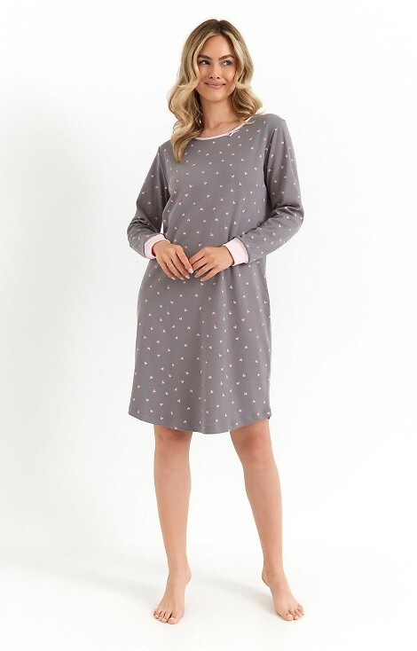 493 Női hálóing Cana grafit - interlock pamut, szív, hosszú ujjú, hosszú ujjú