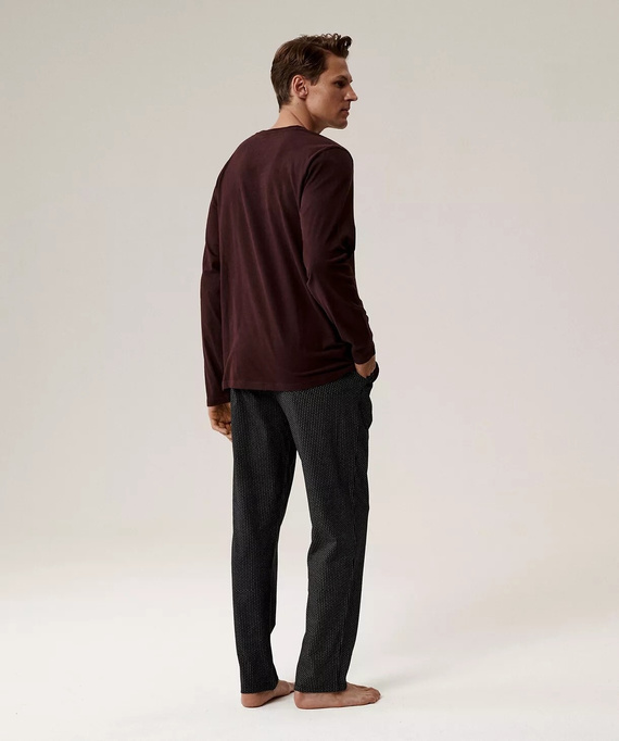 Férfi pizsama NMP-389 Atlantic -bor pamut, hosszú ujjú, stílusos szett a hűvös éjszakákhoz