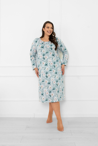 Női hálóing Sekwoja - pamut, hosszú ujjú, virágmintás Olasz divat