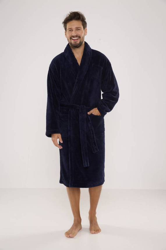 811 De Lafense férfi plüss fürdőköpeny - tengerészkék