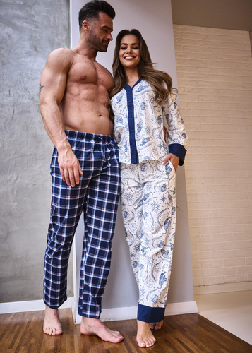 Női pizsama 514/443 Amber CORNETTE - pamut, hosszú ujjú, gombos, hosszú ujjú