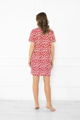 Ksenia Italian Fahion - női pamut hálóing szívekkel, gombos, rövid ujjú, rövid ujjú