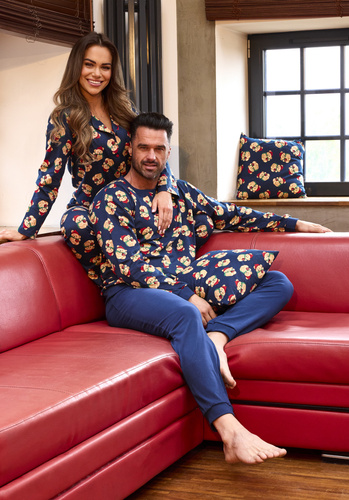 457/293 Teddy 6 Cornette férfi pizsama - karácsonyi, tengerészkék, pamut