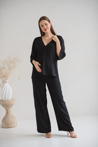 Mamafullness Terhességi blúz szoptatáshoz Milk&Love fekete- viszkóz, 3/4 ujjú, oversize, szoptatáshoz