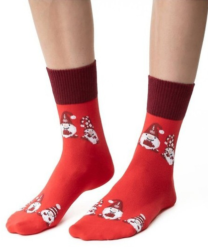 ART.136 Női karácsonyi zokni Steven piros 148- pamut, meleg, téli minta