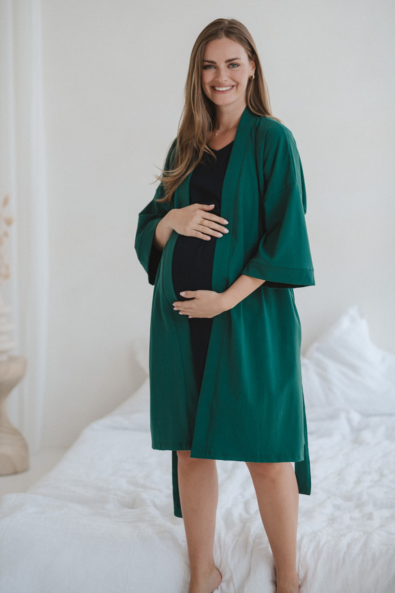 Milk&Love kismama köpeny üvegzöld - pamut elasztánnal, kényelmes, 7/8-as ujjú, pamut, elasztánnal