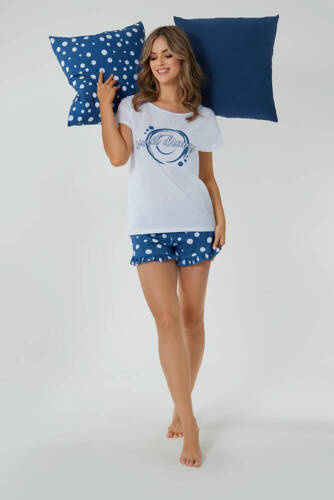 Raba Női rövid ujjú pizsama, rövidnadrág Italian Fashion - fehér/kék mintás