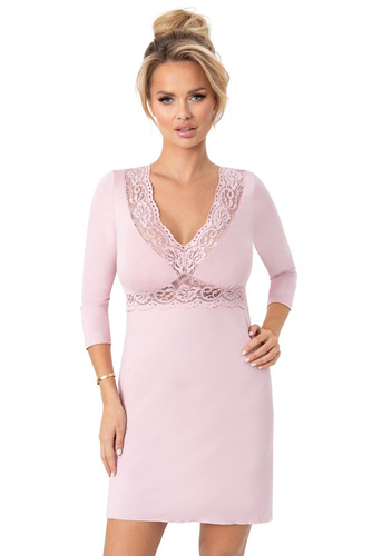 Hálóing Donna Margo púderrózsaszín - viszkóz, csipke, 3/4 ujjú, térd előtti hosszúságú