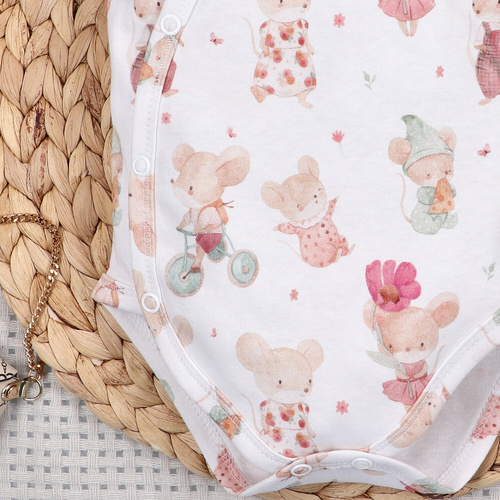 Nini Little Mouse bababody organikus pamut átlapolt rövid ujjú bőrbarát