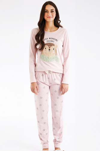 Antea Női Sorbetto rózsaszín pizsama - hosszú, rózsaszín, 3D applikációval, jersey, pamut