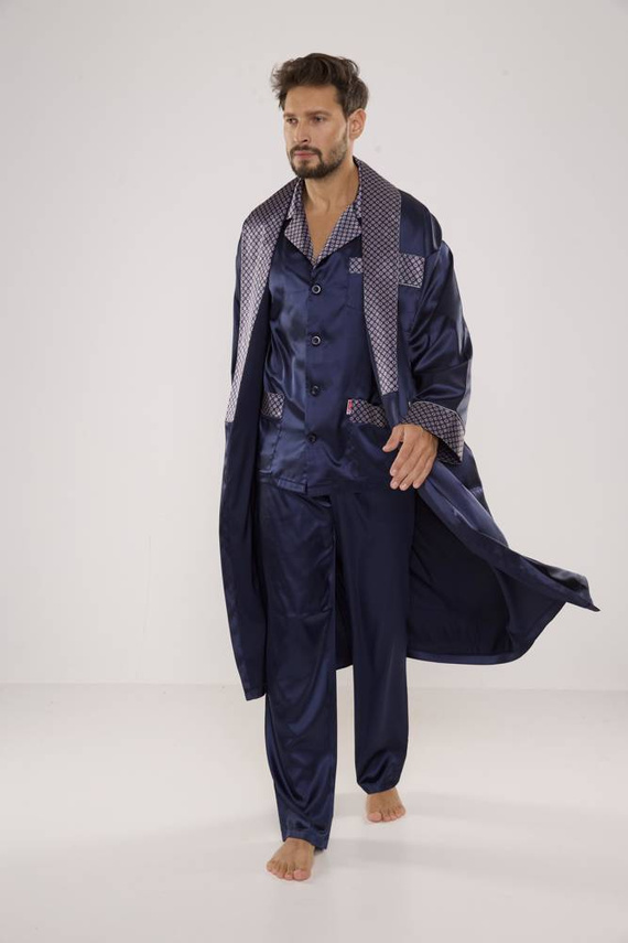 939 Férfi szatén pizsama - tengerészkék