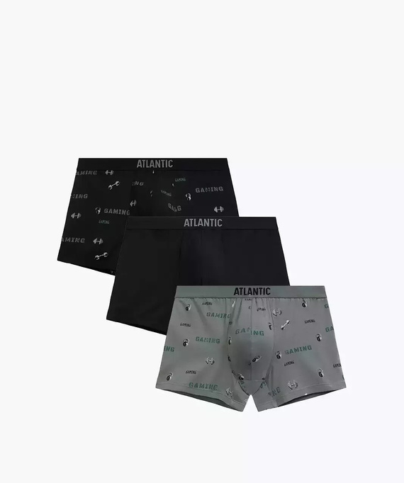 Férfi boxeralsó 3MH-223/25 fekete-khaki pamut, 3 csomag, kényelmes szabás, kényelmes illeszkedés