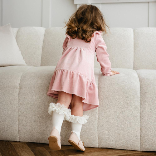 Fluffy Tails Eevi bársony ruha - rózsaszín, vállfodrokkal