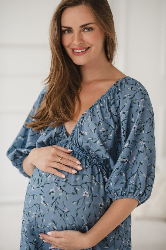 Milk Sun Kismama és szoptatós ruha Milk&Love kék virágos ruha