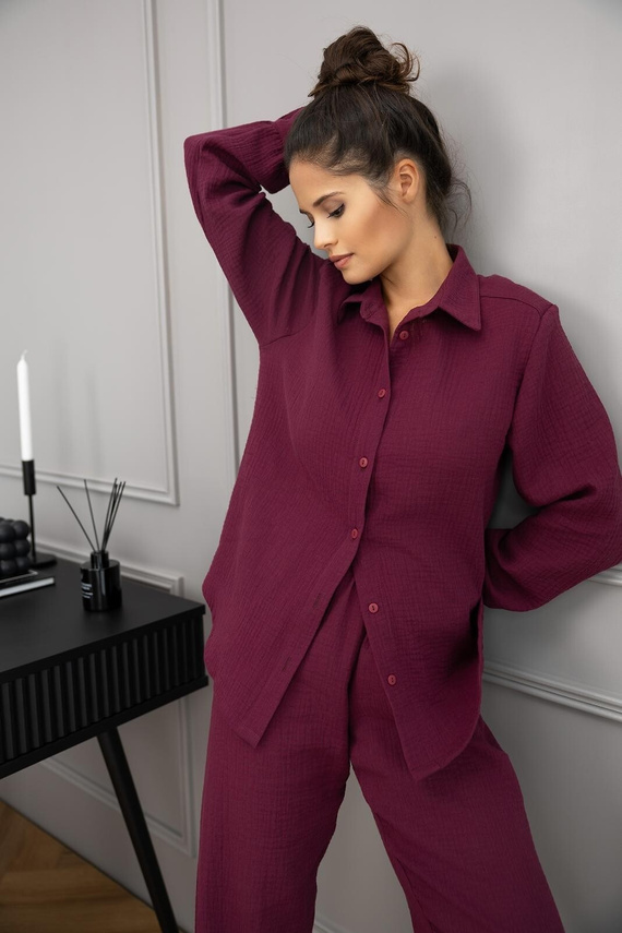 Sensis női Colette pizsama - muszlin pamut, hosszú ujjú, gombos, gombos