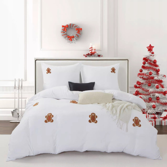 Cuty mézeskalács karácsonyi ágynemű mikroszálas Spod Igły i Nitki - fehér, 3D mézeskalács applikációkkal, cipzáras záródással