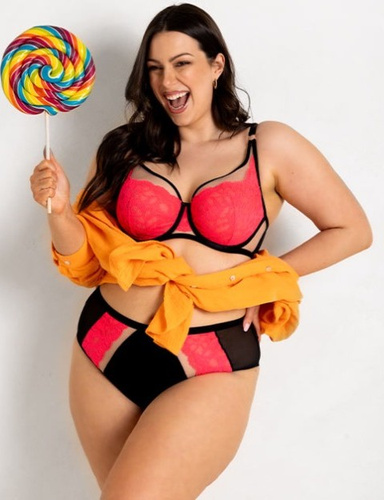 19232 Funny Plunge melltartó Mediolano fekete-fluo - mély dekoltázs, érzéki, elegáns