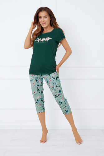 Florisa Női rövid ujjú pizsama, 3/4 nadrág Italian Fashion - sötétzöld/print