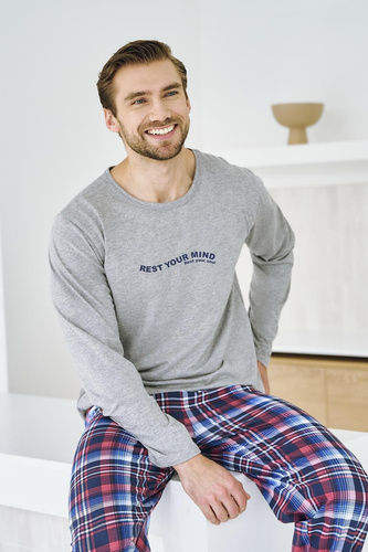 Férfi pizsama Franco 3478 Taro szürke - pamut, hosszú ujjú, kényelem és stílus