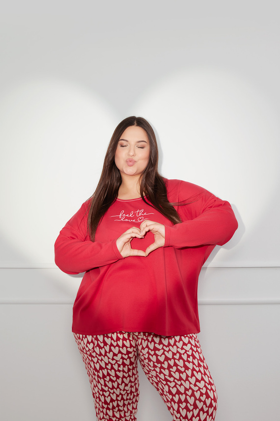 Evora Női pizsama hosszú ujjú, hosszú nadrág olasz divat - piros/print