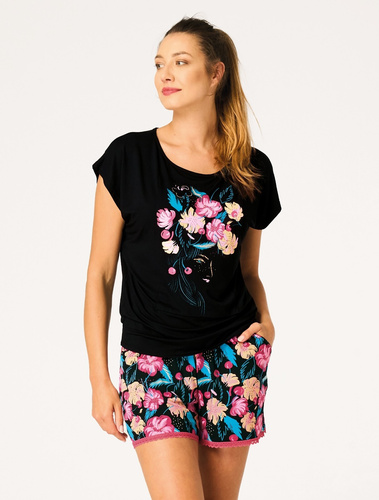 Key LNS 560 női pizsama fekete – bambusz, rövid, csipke