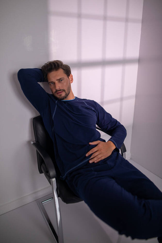 Salomon Férfi hosszú ujjú pizsama, hosszú nadrág Olasz divat - tengerészkék/kék