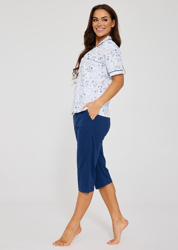 Cornette Yvonne 347/347 női pamut pizsama gombos virágos 3/4 nadrág
