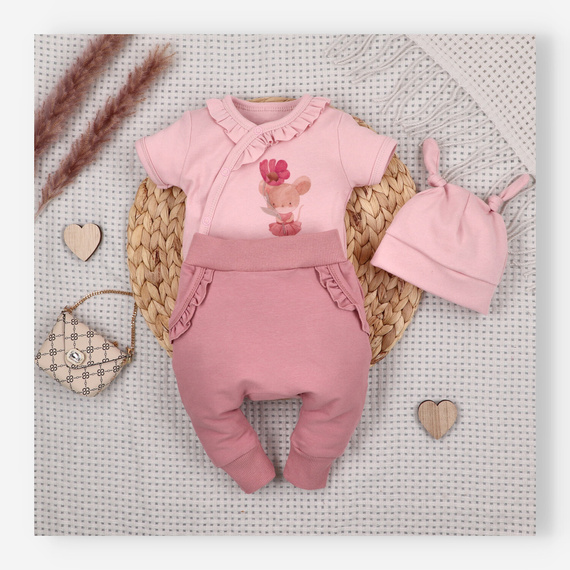 Nini Little Mouse bababody organikus pamut átlapolt rövid ujjú bőrbarát