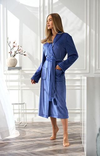 2510 Aura L&L női fürdőköpeny hosszú tengerészkék - puha, meleg