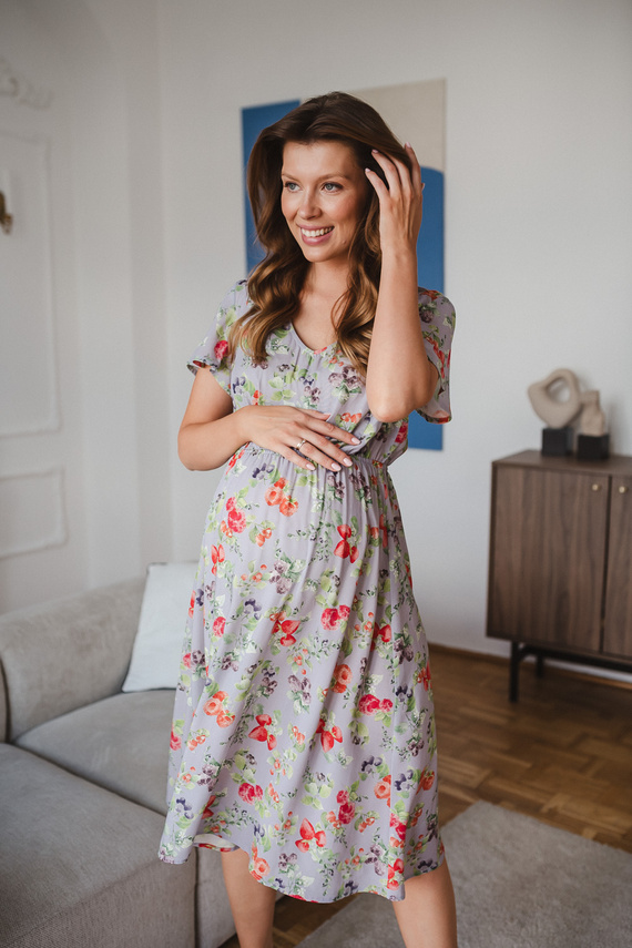 Lovely Dress Midi Milk&Love kék gyümölcsmintás kismama- és szoptatós ruha