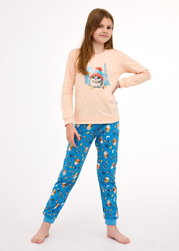 977/188, 978/188 Lány pizsama Paris - pamut, hosszú ujjú, barack színű, barackszínű