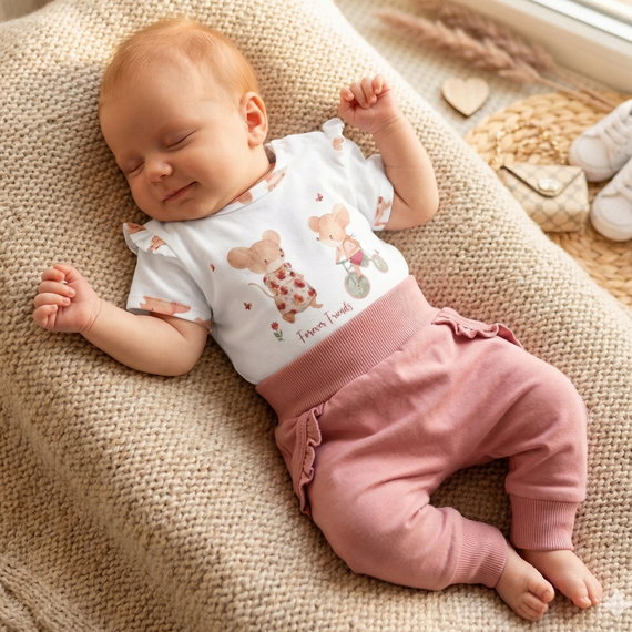 Nini Little Mouse babapóló organikus pamut rövid ujj nyomott minta lány