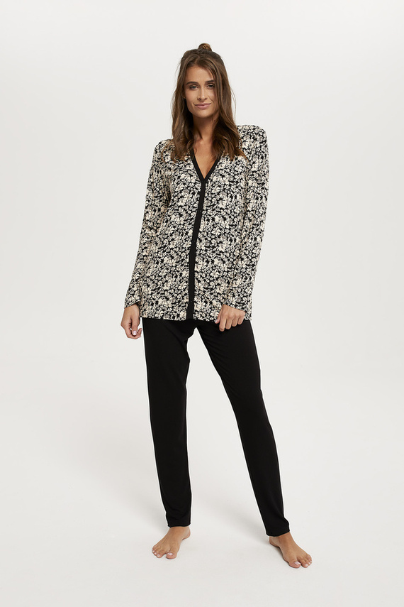 Abisynia Női pizsama hosszú ujjú, hosszú nadrág olasz divat - print/fekete