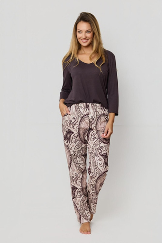 Női pizsama Iris PU83 Mefemi by Nipplex - elegáns viszkóz 3/4 ing + pamut nadrág keleti mintával, prémium kényelemmel