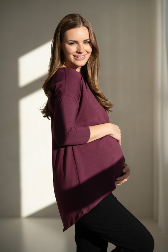 Mommy Kismama és szoptatós tunika Mauve Wine Milk&Love - oversize blúz rejtett cipzárakkal, Öko-Tex pamut