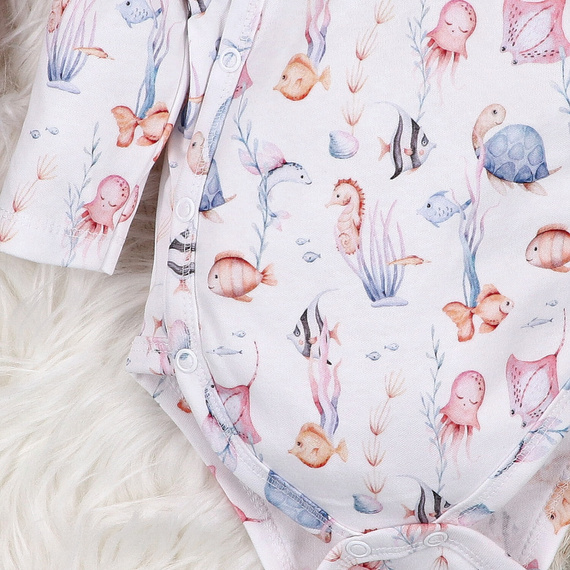 ABN-5471 Underwater World Nini hosszú ujjú boríték body - organikus pamut, csecsemőknek